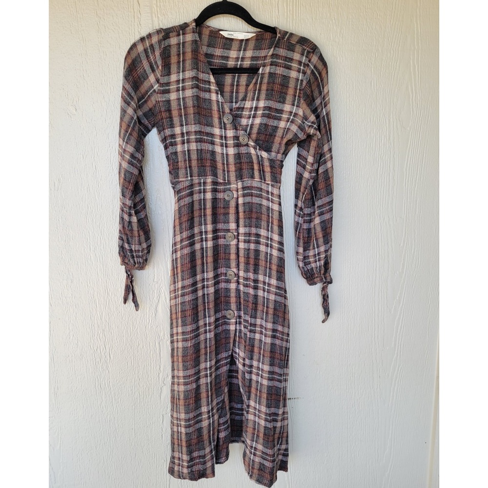 Women's Zara Plaid Shirt Dress XS Black Boho‎ Preppy Classic Modest Retro